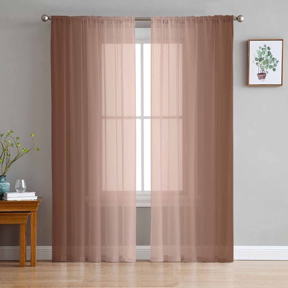 Chocolate Ombre Semi Sheer Curtains 72 Inch Length 2 Panels Set, Modern Gradient Abstract Art Sheer Kitchen Curtain Privacy Voile Window Curtain for Living Room Bedroom Rod Pocket Drapes