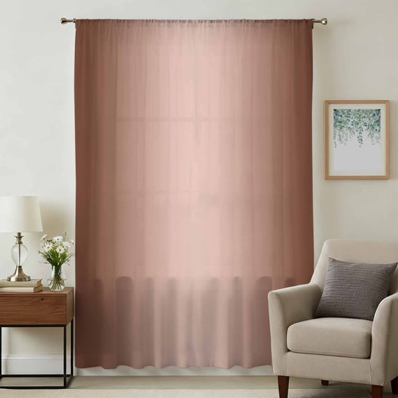 Chocolate Ombre Sheer Curtains 45 Inches Long, Modern Gradient Abstract Art Light Filering Curtains, Breathable Simi Curtain Privacy Drapes for Kitchen Bathroom Lightweight Small Window Treatment