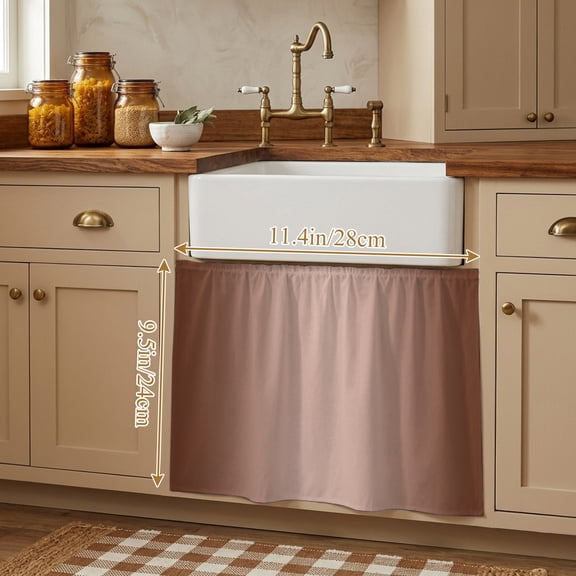Chocolate Ombre Small Cabinet Curtains 10"W x 11"L, Modern Gradient Abstract Art Sink Skirt Dust-Proof Short Curtain for Bathroom Vanity Storage Cubby Desk, Self Adhesive Privacy Drapes