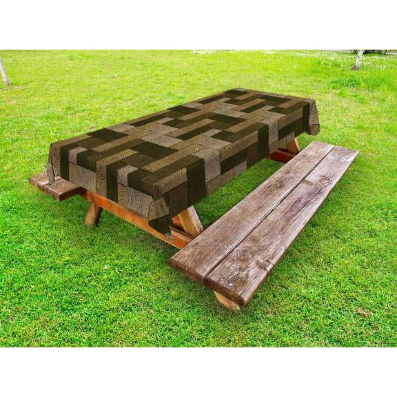 Chocolate Outdoor Tablecloth, Parquet Pattern in Wooden Style Geometric Design in Nature Inspired Art, Decorative Washable Fabric Picnic Table Cloth, 58 X 84 Inches,Beige Pale Brown, by Ambesonne