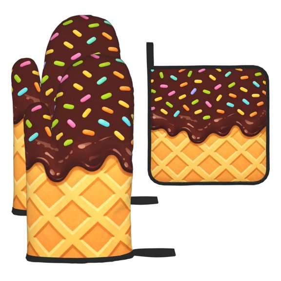 Chocolate Oven Mitts and Pot Holders Sets 3pcs, Heat Resistant Oven Gloves Potholder For Home Kitchen Bbq Baking Grilling Cooking Baking Gifts