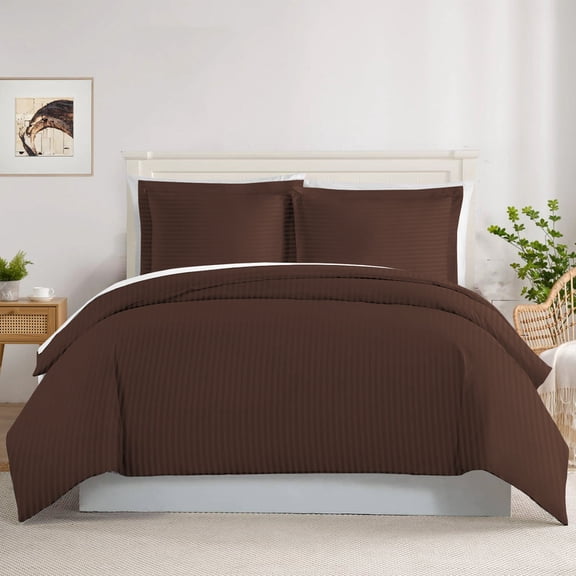 Chocolate Oversized King ( 120" x 98" ) Size 100% Cotton Duvet Cover, 800 Thread Count, Stripe Pattern, 1-Piece Comforter Cover with Zipper Closure – Hotel Quality, All-Season
