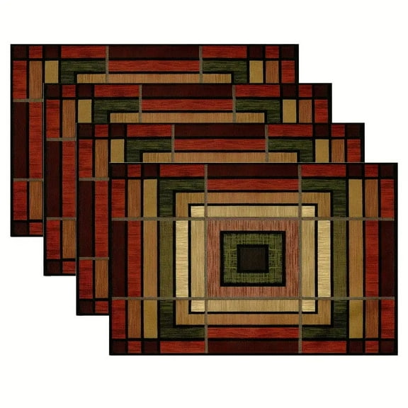 Chocolate Parquet Placemats Set of 4 Wooden Style Geometric Design Linen Washable Place Mats Rectangular Cloth Table Mat for Party Kitchen Dining Decoration Indoor Outdoor, 12x18 inch