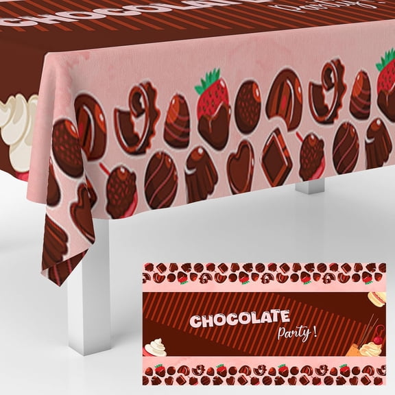 Chocolate Party Tablecloths Sweet Desserts Strawberries Waterproof Table Covers Decorations for Chocolate Theme Birthday Party Baby Shower Picnic Banquet Supplies 53x98 Inch