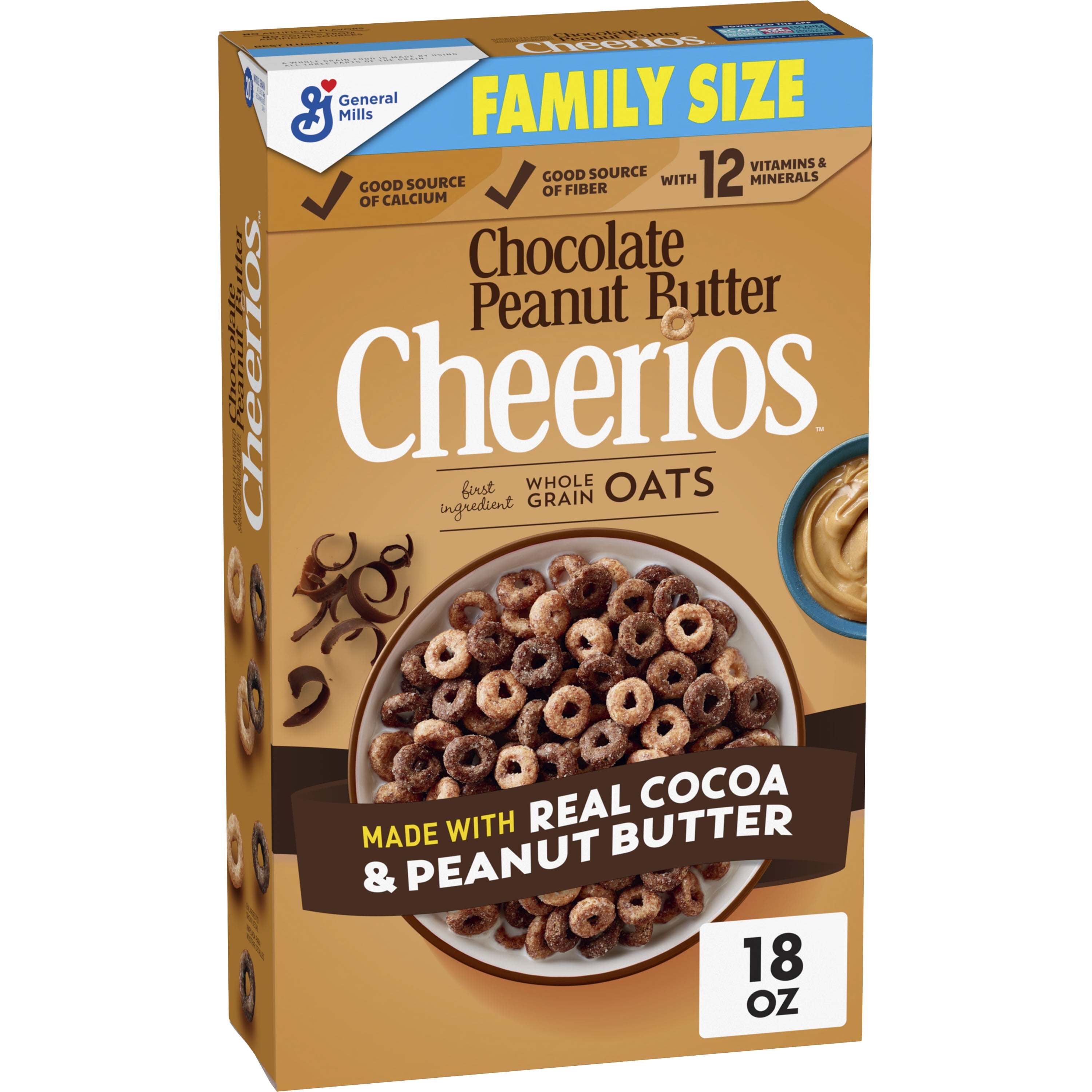 Chocolate Peanut Butter Cheerios Breakfast Cereal, Family Size, 18 OZ