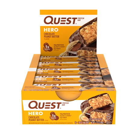 Chocolate Peanut Butter Hero Quest Nutrition Protein Bar, High Protein, Low Carb, Gluten free, 1.90 Ounce (Pack of 10)