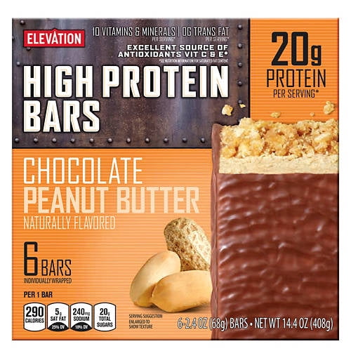 Elevation Chocolate Peanut Butter High Protein Bars, 6 count - Walmart.com