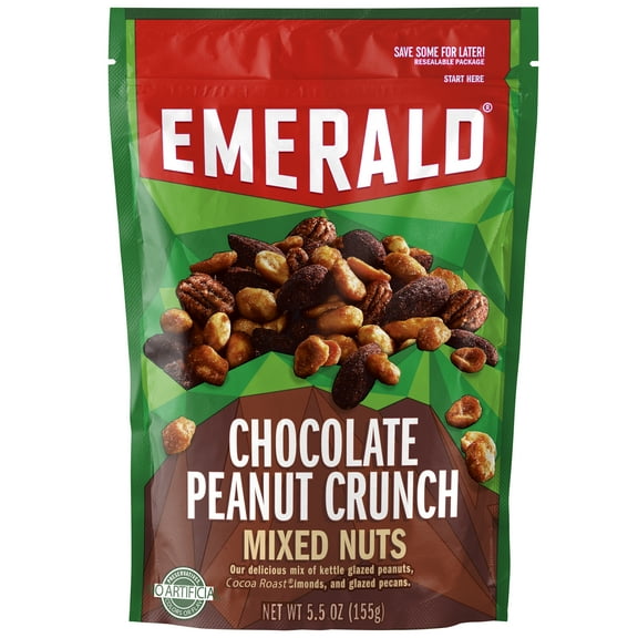 Chocolate Peanut Crunch Mixed Nut | Features Cocoa Roasted Almonds, Kettle Glazed Pecans, Kettle Glazed Peanuts | 5.5 Oz Resealable Bag | Kosher Dairy Certified, Non-GMO, Contains No Preservatives