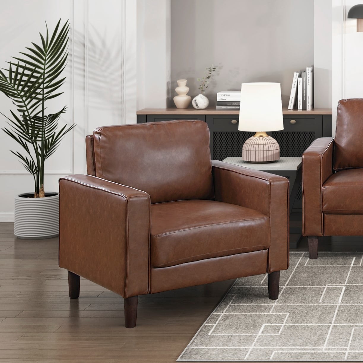 Chocolate Plywood Modern Style Chocolate Faux Leather Upholstered Chair ...