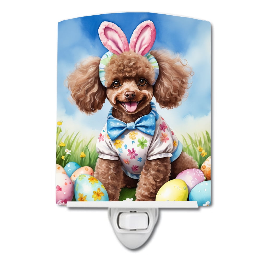 Chocolate Poodle Easter Egg Hunt Ceramic Night Light 4 in x 6 in