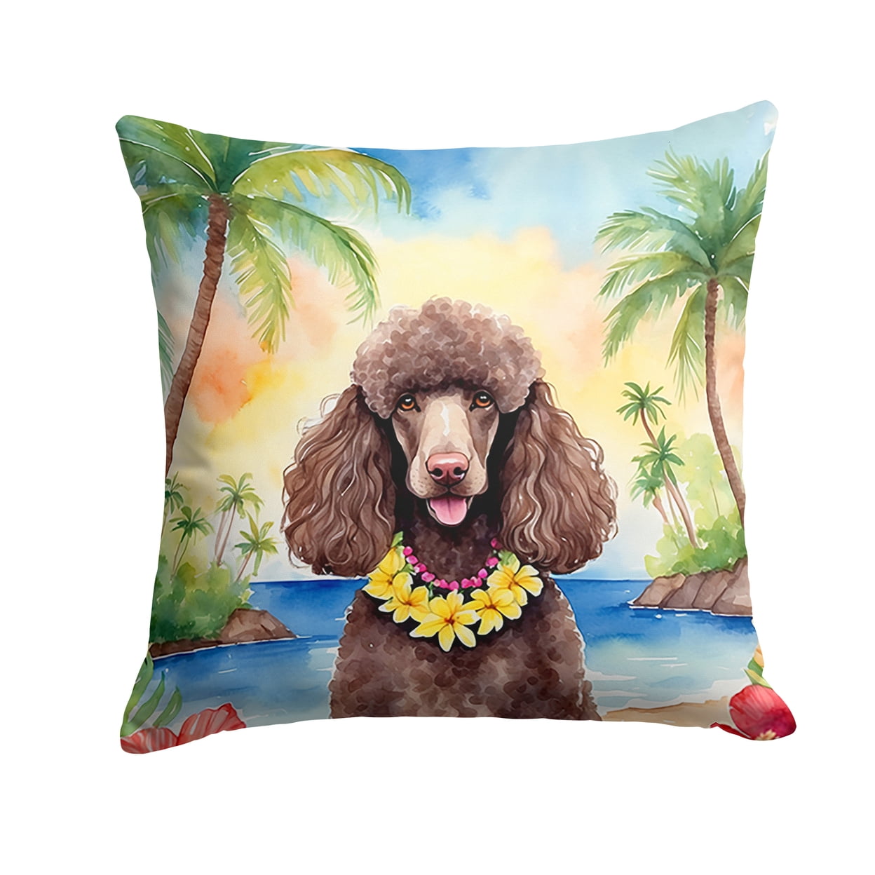 Chocolate Poodle Luau Throw Pillow 18 in x 18 in