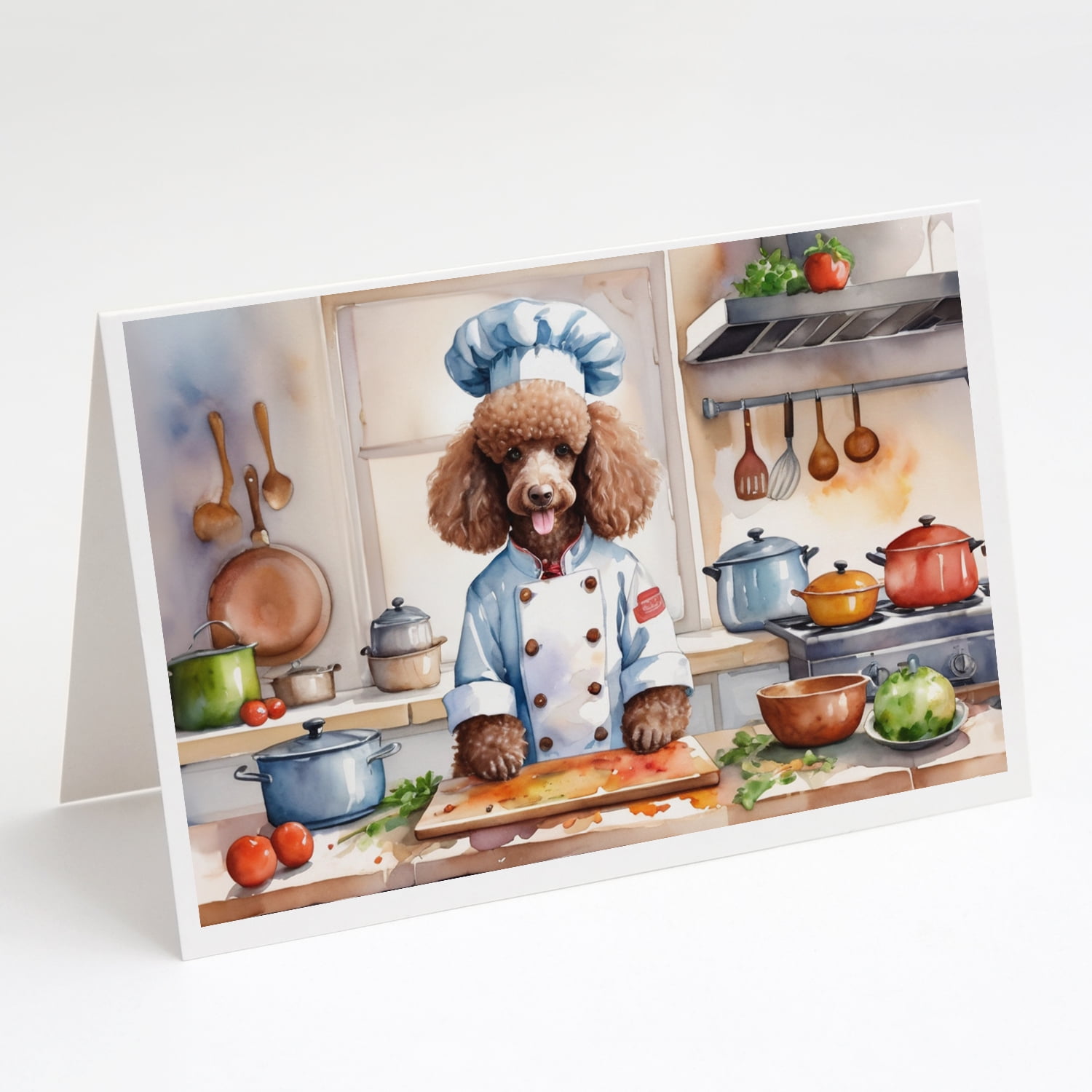 Chocolate Poodle The Chef Greeting Cards Pack of 8 7 in x 5 in