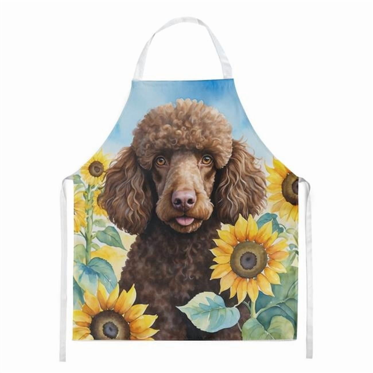 Chocolate Poodle in Sunflowers Apron 27 in x 30 in