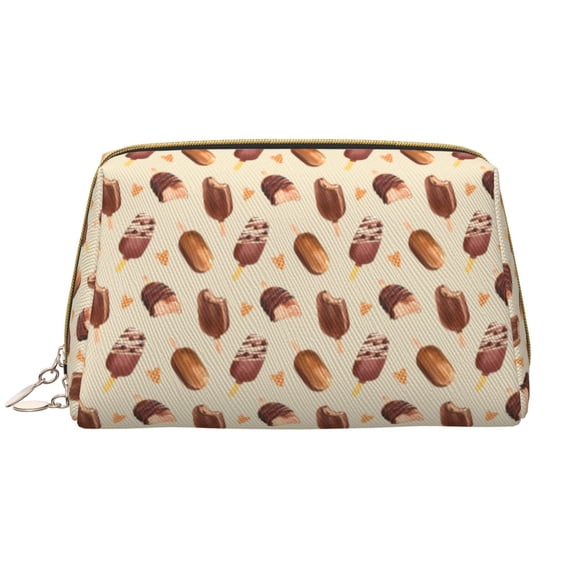 Chocolate Print No.J912 Makeup Bag, Large Capacity Travel Cosmetic Bag for Women Girls- Travel Toiletry Bag Leather Portable Waterproof Makeup Case Organizer with Handle
