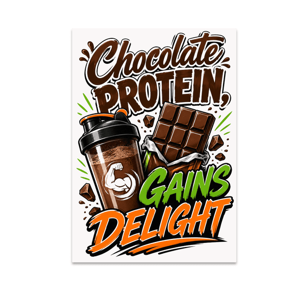 Chocolate Protein Gains Delight Wall Art - Fitness Enthusiast - 13x19 Poster Print