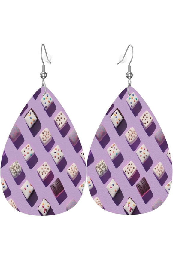 Chocolate Quality Cake Earrings for Women PU Leather Dangle Earrings, Lightweight Leather Teardrop Dangly Ear Pendants Jewelry Gift[o966]