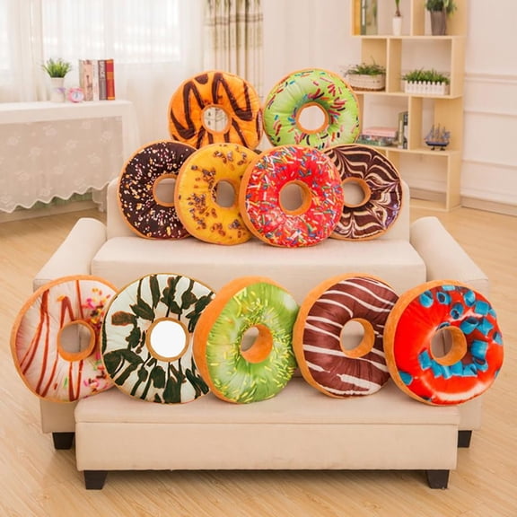 Chocolate Rainbow Icing Sugar Donut Soft Cushion Pillow Stuffed Plush Toy Doll Seat Pad Home Decor Soft Plush Pillow Stuffed Seat Pad Sweet Donut Foods Cushion Cover Case Toys