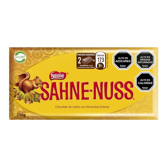 Nestle Sahne Nuss Milk Chocolate Bar with Whole Roasted Almonds, 1 count (250g)