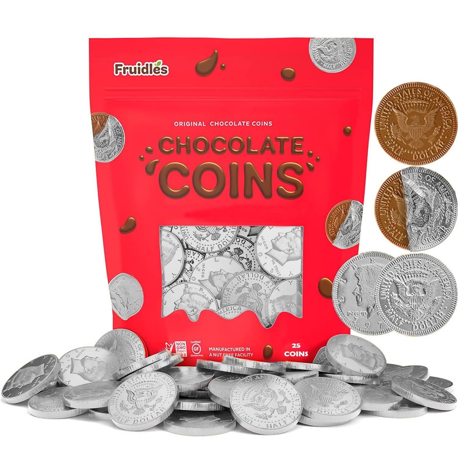 Chocolate , Silver Half Dollar Dark Bittersweet Chocolate Gelt, Made in