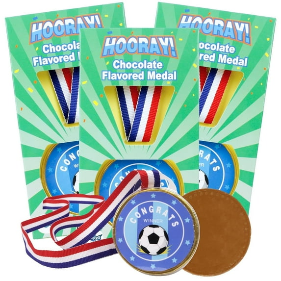 Chocolate Soccer Award Medal, Birthday Party Candy, Pack of 3, .74 Ounces