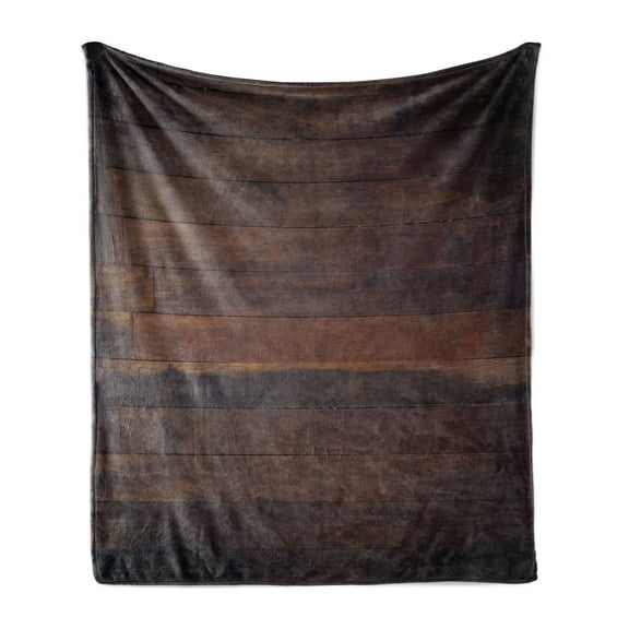 Chocolate Soft Flannel Fleece Blanket, Aged Weathered Dark Timber Oak Wooden Planks Floor Image Country Life Carpentry, Cozy Plush for Indoor and Outdoor Use, 60" x 80", Dark Brown, by Ambesonne