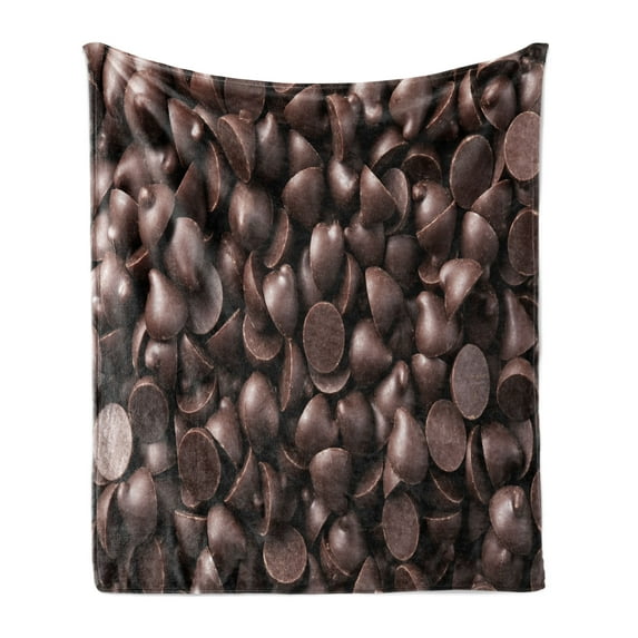 Chocolate Soft Flannel Fleece Throw Blanket, Close up Food Photography of Chocolate Chips Delicious Dessert Baking Gourmet Print, Cozy Plush for Indoor and Outdoor Use, 50" x 70", Brown, by Ambesonne