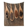 thumbnail image 1 of Chocolate Soft Flannel Fleece Throw Blanket, Cocoa and Dark Chocolate in Wooden Spoons Tasty Ingredient, Cozy Plush for Indoor and Outdoor Use, 50" x 70", Dark Brown Sand Brown, by Ambesonne, 1 of 5