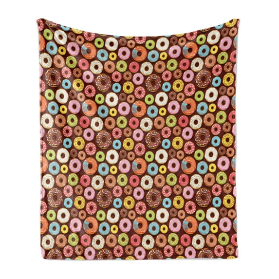 Chocolate Soft Flannel Fleece Throw Blanket, Colorful Yummy Donuts Pastry Goods Baked Delicious Tastes Dessert Menu Art, Cozy Plush for Indoor and Outdoor Use, 50" x 60", Multicolor, by Ambesonne