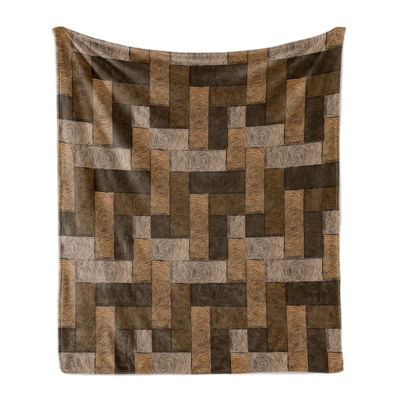 Chocolate Soft Flannel Fleece Throw Blanket, Parquet Pattern in Wooden Style Geometric Design in Nature Inspired Art, Cozy Plush for Indoor and Outdoor Use, 60" x 80", Beige Pale Brown, by Ambesonne