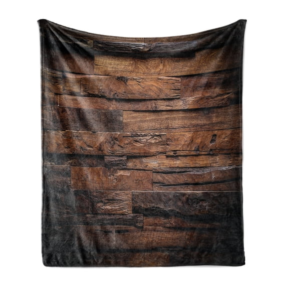 Chocolate Soft Flannel Fleece Throw Blanket, Rough Dark Timber Texture Image Rustic Country Theme Hardwood Carpentry, Cozy Plush for Indoor and Outdoor Use, 50" x 70", Brown Dark Brown, by Ambesonne