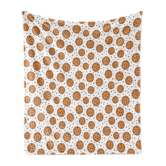 Chocolate Soft Flannel Fleece Throw Blanket, Round Cookies Yummy Homemade Dessert Pattern Pastry Bakeds Print, Cozy Plush for Indoor and Outdoor Use, 50" x 70", Pale Caramel and White, by Ambesonne