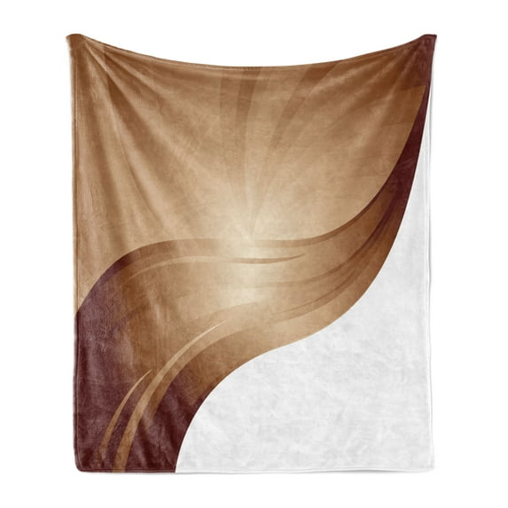 Chocolate Soft Flannel Fleece Throw Blanket, Spiraling Stripes with Monochrome Tones Modern Art Inspirations Abstract, Cozy Plush for Indoor and Outdoor Use, 50" x 60", Pale Brown White, by Ambesonne