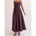 thumbnail image 1 of Chocolate Spaghetti Strap Maxi Dress With Ruffle Trim And Smocked Waist Flowy A-Line Sundress, 1 of 7