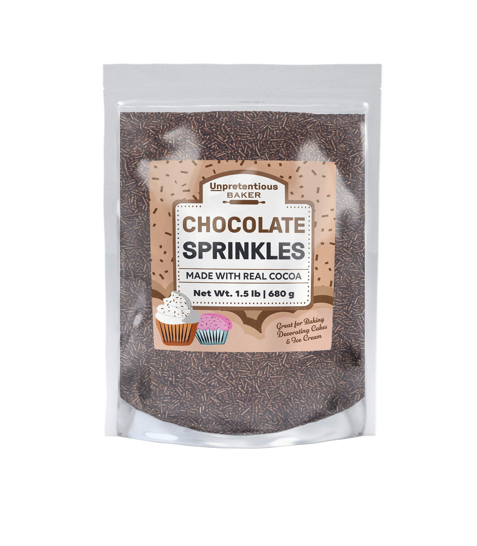 Chocolate Sprinkles, Made With Real Cocoa, Decorative Dessert Topping, Made In The Usa (1.5 Lb