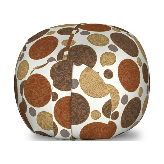 Chocolate Storage Toy Bag Chair, Vintage Design with Round Shapes with Curved Lines Abstract Geometric Motifs, Stuffed Animal Organizer Washable Bag, Small Size, Multicolor, by Ambesonne