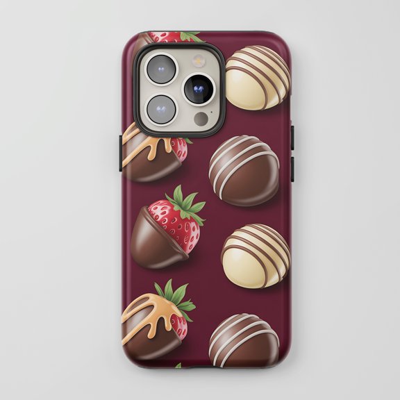 Chocolate Strawberry For All iPhone Series Protective Case Dessert Art Burgundy