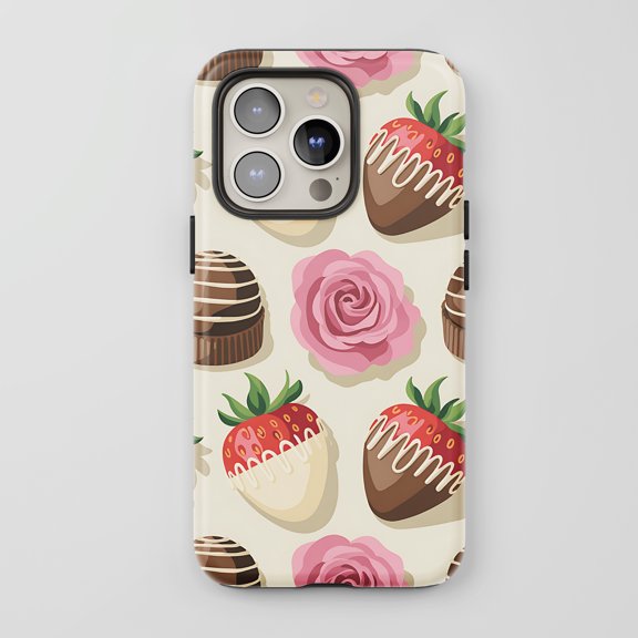 Chocolate Strawberry For All iPhone Series Protective Phone Case Sweet Dessert Pattern Beige Pink