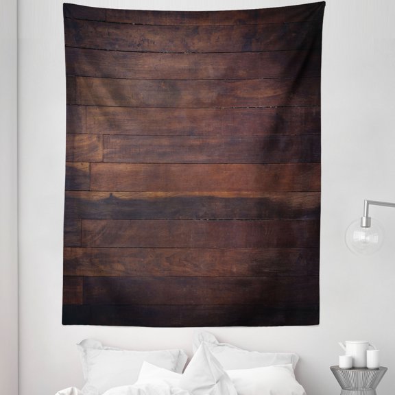 Chocolate Tapestry, Aged Weathered Dark Timber Oak Wooden Planks Floor Image Country Life Carpentry, Fabric Wall Hanging Decor for Bedroom Living Room Dorm, 5 Sizes, Dark Brown, by Ambesonne