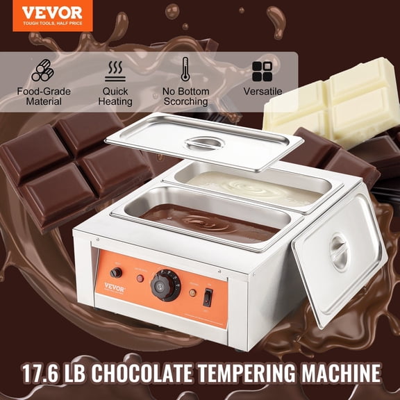 Chocolate Tempering Machine, 17.6 Lbs 2 Tanks Chocolate Melting Pot TEMP Control 86-185 F, 1500W Stainless Steel Electric Commercial Food Warmer For C