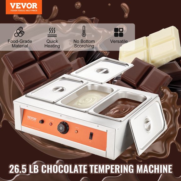 Chocolate Tempering Machine, 26.5 Lbs 3 Tanks Chocolate Melting Pot TEMP Control 86-185 F, 1500W Stainless Steel Electric Commercial Food Warmer For C