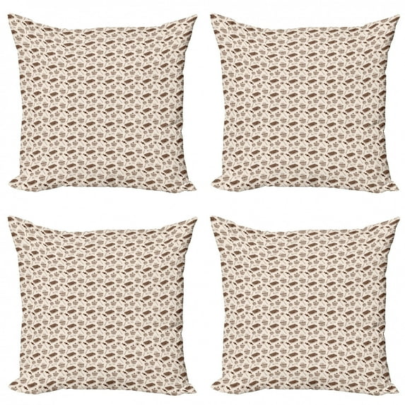 Chocolate Throw Pillow Cushion Case Pack of 4, Abstract Pattern with Sweets Cupcakes Lollipops Candies and Cakes, Modern Accent Double-Sided Print, 4 Sizes, Eggshell and Dark Brown, by Ambesonne