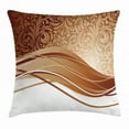 thumbnail image 1 of Chocolate Throw Pillow Cushion Cover, Brown Toned Classical Medieval Foliage Motifs with Curved Stripes Pattern, Decorative Square Accent Pillow Case, 20 X 20 Inches, Pale Brown Beige, by Ambesonne, 1 of 2