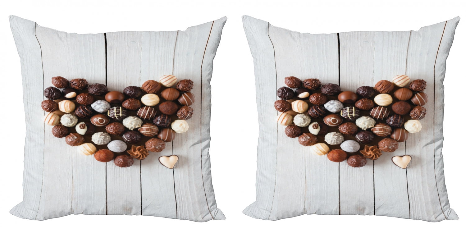 Chocolate Throw Pillow Cushion Cover Pack of 2, Heart Shape with