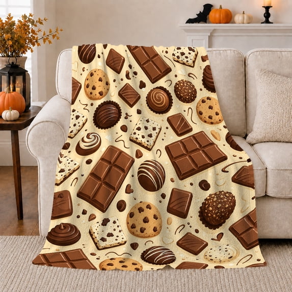 Chocolate Treats Pattern, Cozy Friendship Quote Scene, Warm Flannel Blanket for Living Room and Reading Nook with Detailed Artwork, Art Lovers Friendship Gift, Artistic Home Decor