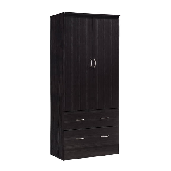 Chocolate Two-Door Wardrobe With Hanging Rod And Two Drawers For Bedroom Storage