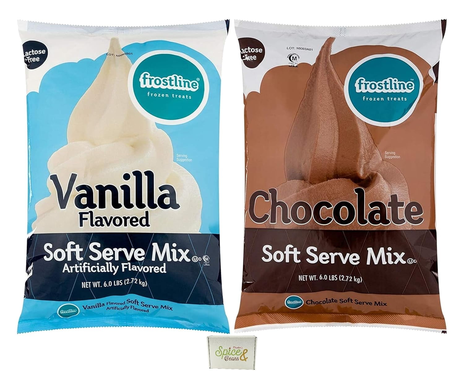 Chocolate & Vanilla Soft Serve Powdered Ice Cream Mix | Lactose Free | Kosher | 6 lb. Bag each