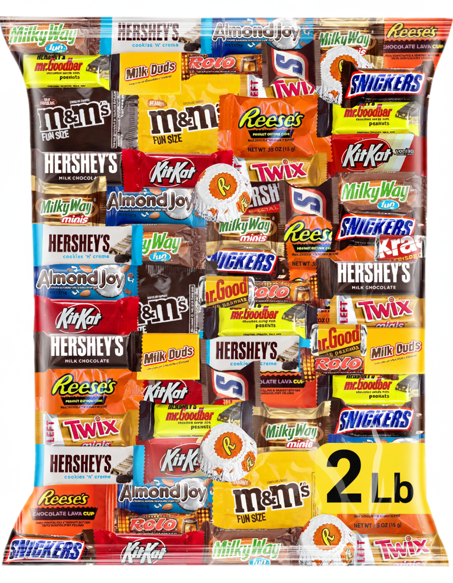 Assorted Chocolate Candy Variety Pack - 2 lb Bulk Chocolate Mix - Individually Wrapped Milk Chocolate Mini Bars - Fun Size Party Candy