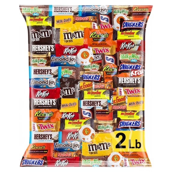 Assorted Chocolate Candy Variety Pack - 2 lb Bulk Chocolate Mix - Individually Wrapped Milk Chocolate Mini Bars - Fun Size Party Candy