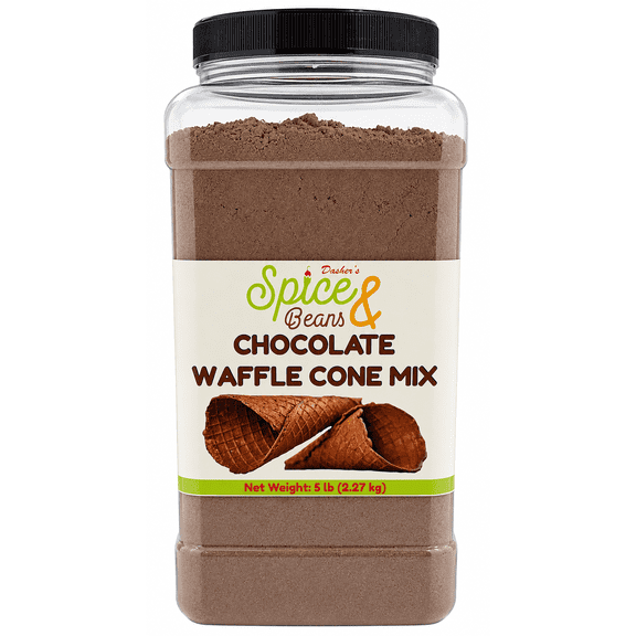 Chocolate Waffle Cone Mix 5 lb - Homemade Waffle Cones, Waffle Bowls & Dessert Shells - Easy Just-Add-Water Recipe - Bulk - Dashers Spice & Beans