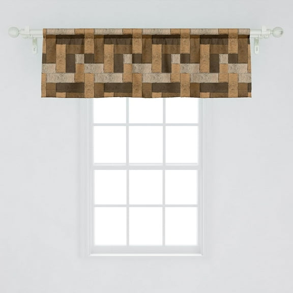 Chocolate Window Valance Pack of 2, Parquet Pattern in Wooden Style Geometric Design in Nature Inspired Art, Rod Pocket Curtain Valances for Kitchen Bedroom, 54" X 18", Beige Brown